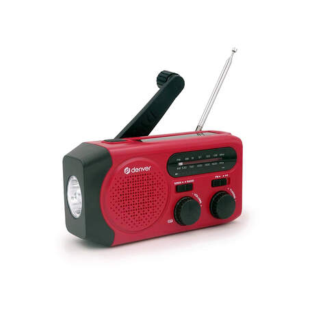 [object Object] Radio Denver con manivela y panel solar, rojo
